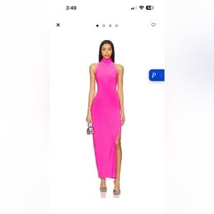 NWT Norma Kamali Halter Turtleneck Side Slit Gown in Orchid Pink